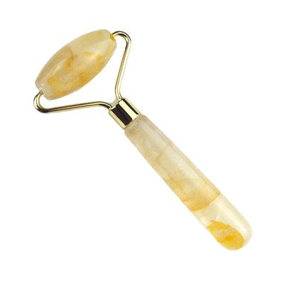 128*58mm Rouleau jaune de citrine en pierre naturelle réelle Massageur facial en glace Rouleau facial soudé Zone de massage lisse