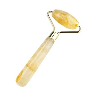 128*58mm Rouleau jaune de citrine en pierre naturelle réelle Massageur facial en glace Rouleau facial soudé Zone de massage lisse