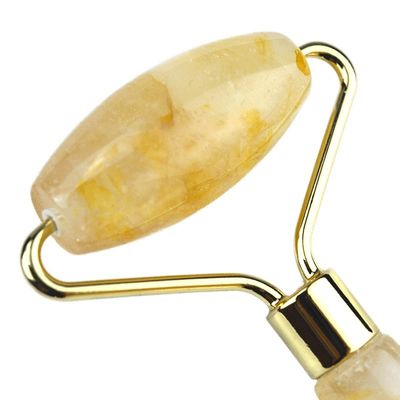 128*58mm Rouleau jaune de citrine en pierre naturelle réelle Massageur facial en glace Rouleau facial soudé Zone de massage lisse