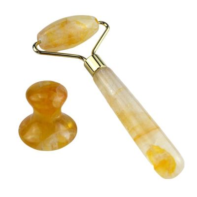 128*58mm Rouleau jaune de citrine en pierre naturelle réelle Massageur facial en glace Rouleau facial soudé Zone de massage lisse