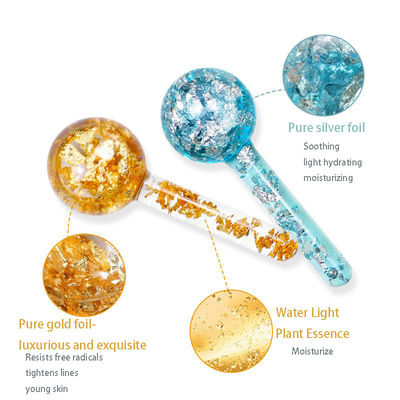 Glace borosilicate 24K feuille d'or globes de glace pour masseur facial pour réduire l'inflammation de l'enflure et les poches sous les yeux
