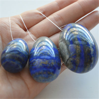 Ensemble de 3 oeufs de pierre Lapis Lazuli oeufs d'exercice Kegel naturels pierre précieuse Jade Yoni oeufs percés ou non percés 3 tailles faites