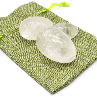 Technique Polie cristalline claire Quartz Yoni œufs clairs Blanc Sacré pierre précieuse œufs de Kegel pour améliorer la santé pelvienne