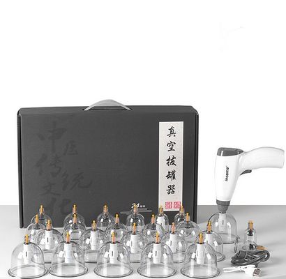 Outils de massage traditionnels chinois 24 pièces tasses anti-cellulite électrique Cupping Set Vacuum Gua Sha Cupping Thérapie avec tube d'extension de pompe pistolet