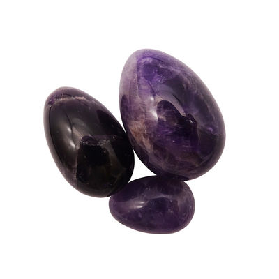 Type de sculpture en pierre précieuse Améthyste naturel Ensemble d'œufs en cristal de 3 PCS Encrés à la main Kegel Jade œufs pour les femmes