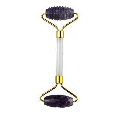 Outil de massage du visage contre les rides Améthyste naturel Guasha Roller avec pierre de jade sans bruit