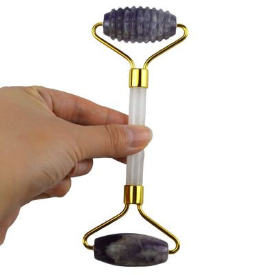 Outil de massage du visage contre les rides Améthyste naturel Guasha Roller avec pierre de jade sans bruit