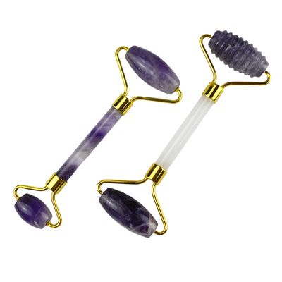 Outil de massage du visage contre les rides Améthyste naturel Guasha Roller avec pierre de jade sans bruit