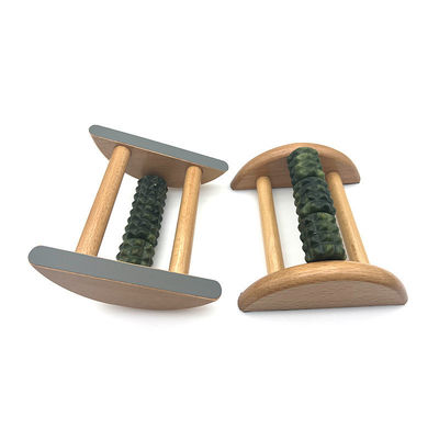 Massageur de pieds de jade personnalisable en bois de hêtre 14*12,8*5,2 cm Rouleau de massage de jade portable
