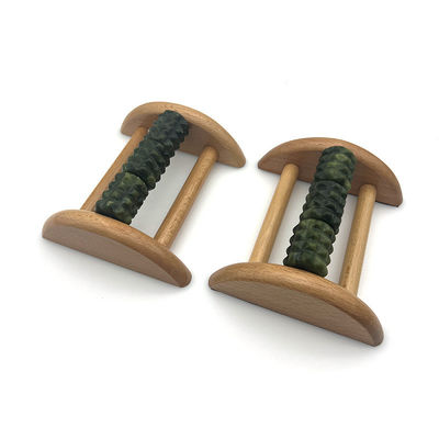 Massageur de pieds de jade personnalisable en bois de hêtre 14*12,8*5,2 cm Rouleau de massage de jade portable