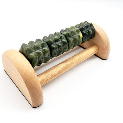 Massageur de pieds de jade personnalisable en bois de hêtre 14*12,8*5,2 cm Rouleau de massage de jade portable