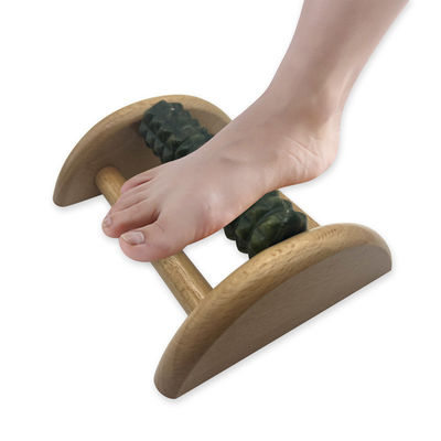 Massageur de pieds de jade personnalisable en bois de hêtre 14*12,8*5,2 cm Rouleau de massage de jade portable