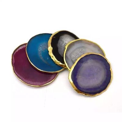Ovale Polissé Agate de cristal naturel tranches d'or bordure Agate de montagne avec le thème MASCOT forme ovale design ovale