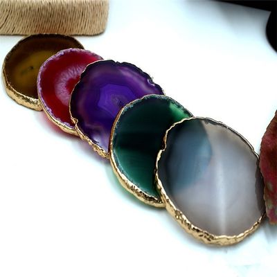 Ovale Polissé Agate de cristal naturel tranches d'or bordure Agate de montagne avec le thème MASCOT forme ovale design ovale
