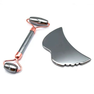 Outils de soins de la peau Pierre énergétique Massageur Guasha pour le visage Les yeux Le cou doigt 5,5 * 14 cm Terahertz d'argent Rouleau facial Gua Sha Set