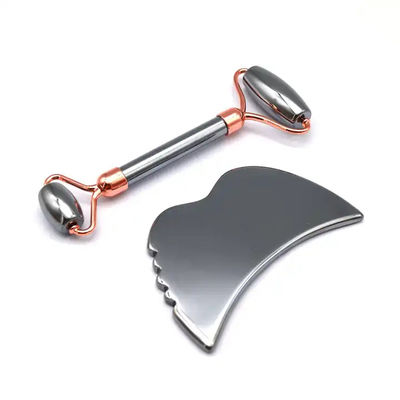 Outils de soins de la peau Pierre énergétique Massageur Guasha pour le visage Les yeux Le cou doigt 5,5 * 14 cm Terahertz d'argent Rouleau facial Gua Sha Set
