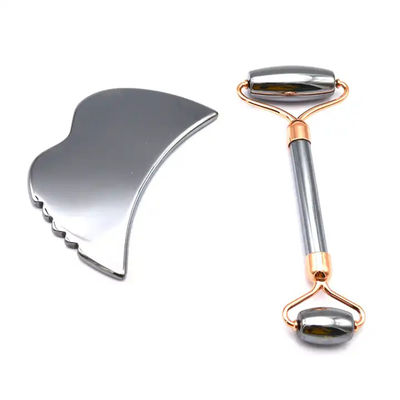 Outils de soins de la peau Pierre énergétique Massageur Guasha pour le visage Les yeux Le cou doigt 5,5 * 14 cm Terahertz d'argent Rouleau facial Gua Sha Set