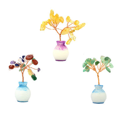 Des éclats de pierres précieuses colorées en laiton câblé arbre porte-bonheur avec des pierres de guérison Chakra Améliorez vos décorations et ornements à la maison