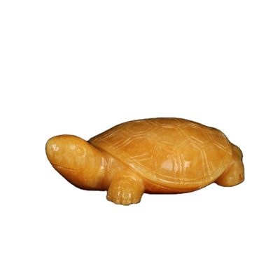 Style Feng Shui Polie de Jade Jaune Tortue de pierre précieuse Bureau de sculpture Totem Bonne chance Charme