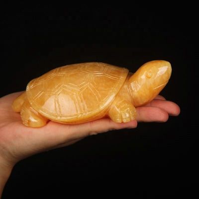 Style Feng Shui Polie de Jade Jaune Tortue de pierre précieuse Bureau de sculpture Totem Bonne chance Charme