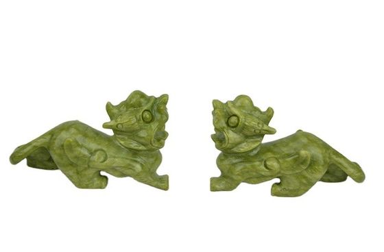 Artisanat vert Feng Shui Décoration de la maison Jade naturel Polissé Pixiu Ornaments Paire de 2 avec et méthode d'impression Autre