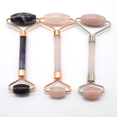 Logo personnalisé Disponibled Rose Gold Jade Roller pour les soins de la peau du visage 100% double tête Rose Quartz naturel Roller Facial Face Slimming