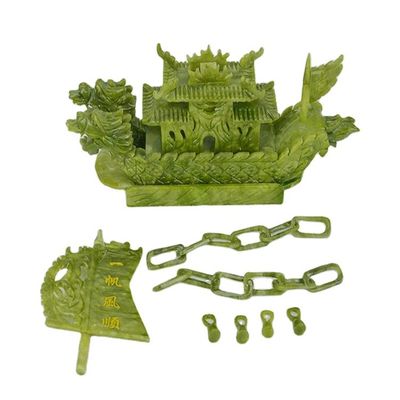 Artisanat de 28 cm Décoration chinoise de bonne chance en pierre de jade Artisanat de bateaux de dragon pour ornement / cadeau