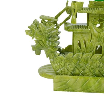 Artisanat de 28 cm Décoration chinoise de bonne chance en pierre de jade Artisanat de bateaux de dragon pour ornement / cadeau