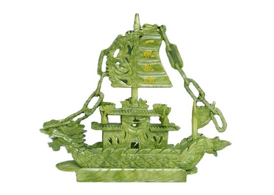 Artisanat de 28 cm Décoration chinoise de bonne chance en pierre de jade Artisanat de bateaux de dragon pour ornement / cadeau