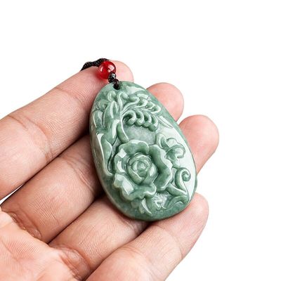 Jade Peony Fleur Magpie Pendentif Jade Sweater Chaîne Stunning Art Ajout de collection pour hommes et femmes