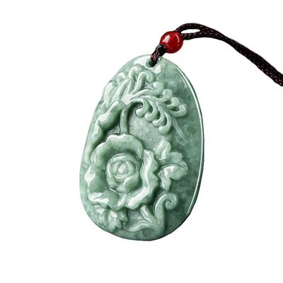 Jade Peony Fleur Magpie Pendentif Jade Sweater Chaîne Stunning Art Ajout de collection pour hommes et femmes