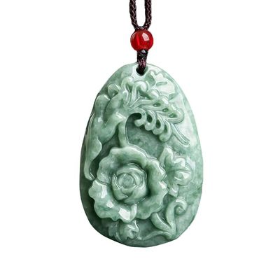 Jade Peony Fleur Magpie Pendentif Jade Sweater Chaîne Stunning Art Ajout de collection pour hommes et femmes