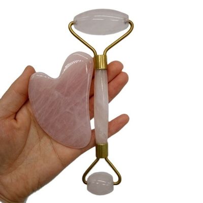 Ruloir anti-âge pour le visage et ensemble de Guasha réel 100% Ruloir de jade pour le massage du visage réduit les rides Ruloir de quartz rose pour le massage du corps