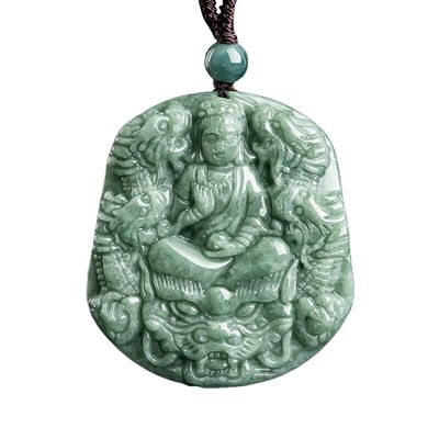 Neuf dragons de jade naturel sculpté Collier de pendentif Guan Yin Un ajout unique à votre collection de bijoux