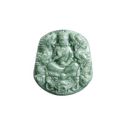 Neuf dragons de jade naturel sculpté Collier de pendentif Guan Yin Un ajout unique à votre collection de bijoux