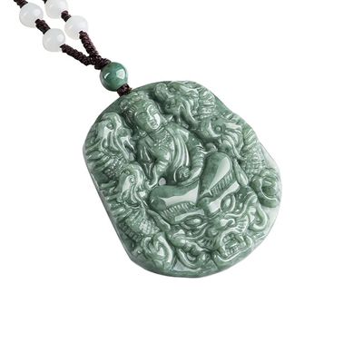 Neuf dragons de jade naturel sculpté Collier de pendentif Guan Yin Un ajout unique à votre collection de bijoux