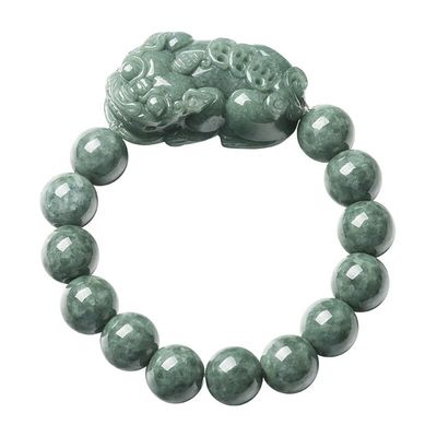 Bracelet en jadeit sculpté Huile verte Pixiu Hommes et femmes Bracelets de charme Accessoires Ringe cadeau d'anniversaire Diamètre de perles 13 mm