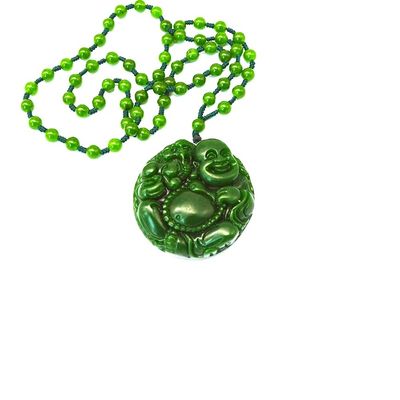 Style Feng Shui Caractéristique régionale Naturel Vert Grand Jade Bonheur Bouddha Collier Collier avec des chaînes