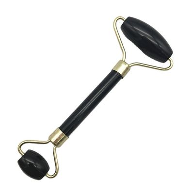 2024 Obsidian Noir Naturel Gua Sha Jade Masseur Facial Guasha Roller pour le soins du visage et du cou Beauté par Silver Metal