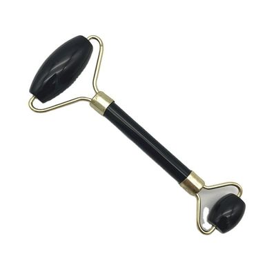 2024 Obsidian Noir Naturel Gua Sha Jade Masseur Facial Guasha Roller pour le soins du visage et du cou Beauté par Silver Metal