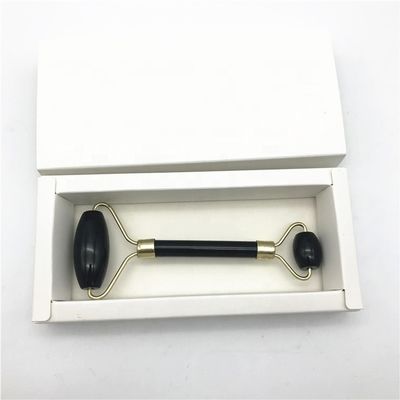 2024 Obsidian Noir Naturel Gua Sha Jade Masseur Facial Guasha Roller pour le soins du visage et du cou Beauté par Silver Metal