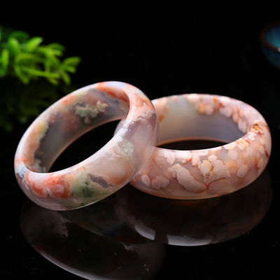 Décoration de bijoux Naturel Sakura Agate Jade Bracelet Chalcédoine Cristal Glace à travers Bracelet Femmes 52-56mm