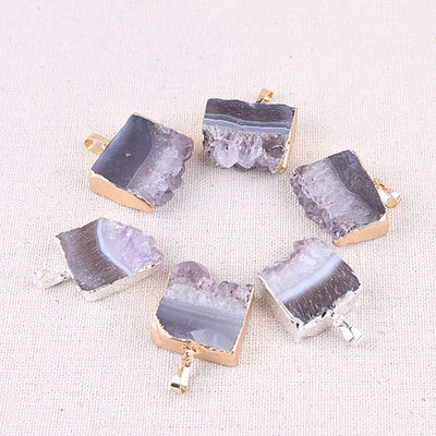 Feng Shui Collier en améthyste d' agate de quartz naturel avec pendentif plaqué d' or et pierres cristallines