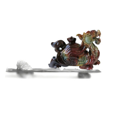 Statue de tortue de dragon sculptée en jade naturel de 40 cm, style Feng Shui pour la décoration