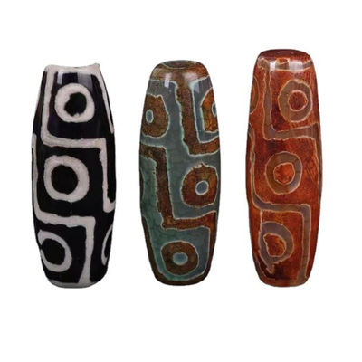 Technique Polissage de pierre précieuse naturelle en vrac Tibétain 9Oeil Dzi Perle 40mm Agate Barrel Perles pour bijoux