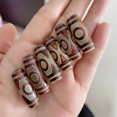 Technique Polissage de pierre précieuse naturelle en vrac Tibétain 9Oeil Dzi Perle 40mm Agate Barrel Perles pour bijoux