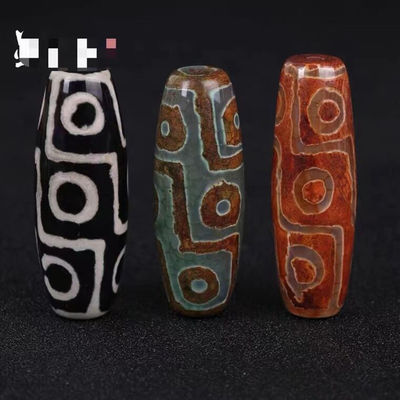 Technique Polissage de pierre précieuse naturelle en vrac Tibétain 9Oeil Dzi Perle 40mm Agate Barrel Perles pour bijoux