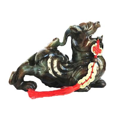 Statue verte de pixiu pour la maison 20 cm pierre précieuse gravure de feng shui figurine sculptée décoration de la maison amour