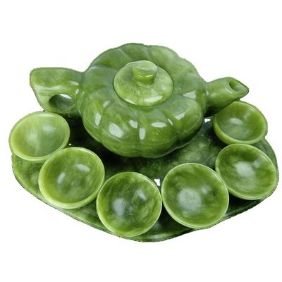 Set de théière de jade artisanale traditionnelle chinoise avec 6 tasses et 1 plaque de jade Collection de pierres précieuses d'édition limitée