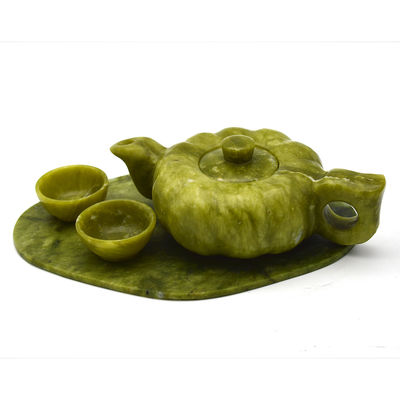 Set de théière de jade artisanale traditionnelle chinoise avec 6 tasses et 1 plaque de jade Collection de pierres précieuses d'édition limitée